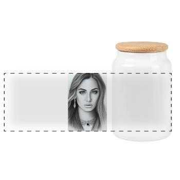 Woman with jewelry - Panoramic Cookie Jar with Wooden Lid - white - Front