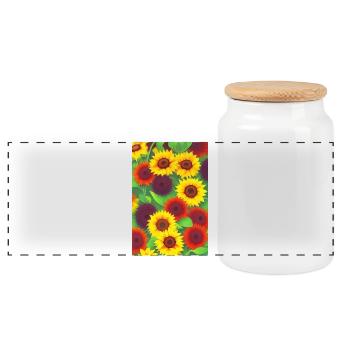 Sunflowers - Panoramic Cookie Jar with Wooden Lid - white - Front
