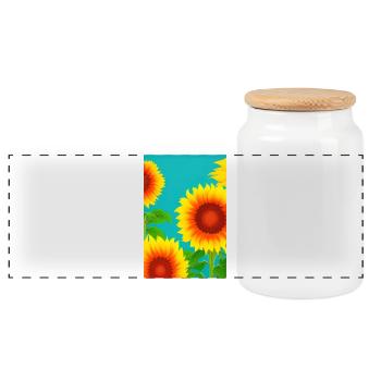 Sunflowers - Panoramic Cookie Jar with Wooden Lid - white - Front