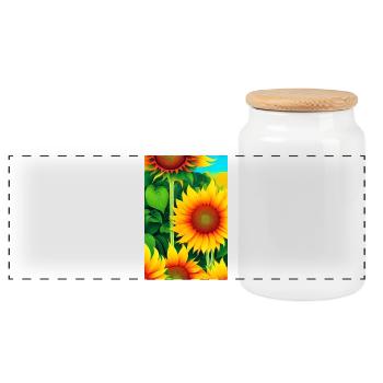 Sunflowers - Panoramic Cookie Jar with Wooden Lid - white - Front