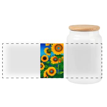 Sunflowers - Panoramic Cookie Jar with Wooden Lid - white - Front