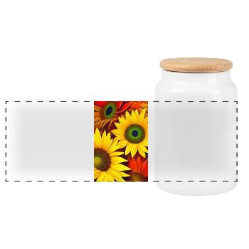 Sunflowers - Panoramic Cookie Jar with Wooden Lid - white - Front