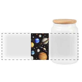 Weltall und Planeten - Panorama Keksdose mit Holzdeckel - Weiß - Vorne