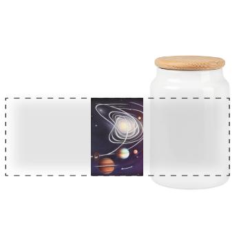 Space and planets - Panoramic Cookie Jar with Wooden Lid - white - Front