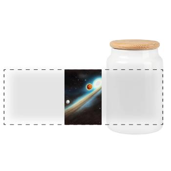 Space and planets - Panoramic Cookie Jar with Wooden Lid - white - Front