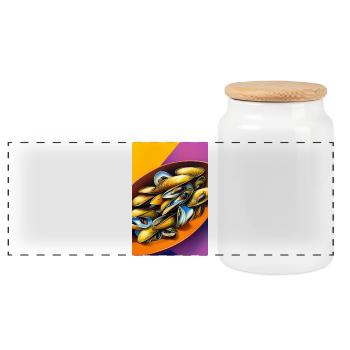 Mussels - Panoramic Cookie Jar with Wooden Lid - white - Front