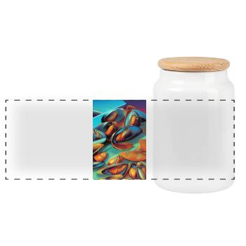 Mussels - Panoramic Cookie Jar with Wooden Lid - white - Front