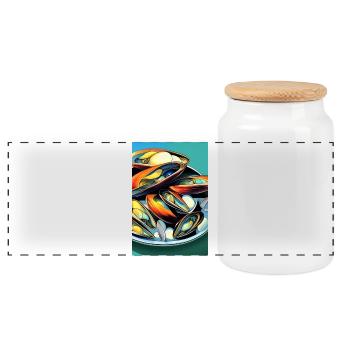 Mussels - Panoramic Cookie Jar with Wooden Lid - white - Front