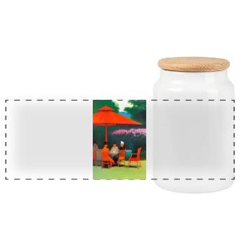 Outdoor Asian Cafe - Panoramic Cookie Jar with Wooden Lid - white - Front