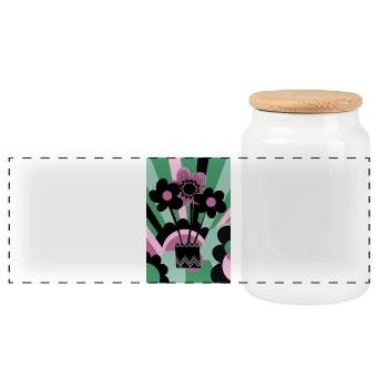 Colorful Flowers Graphic Illustration - Panoramic Cookie Jar with Wooden Lid - white - Front