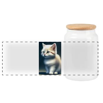 Little Cute Baby Cat - Panoramic Cookie Jar with Wooden Lid - white - Front