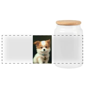 Bébé chien - Boîte à biscuits avec couvercle en bois - blanc - Devant