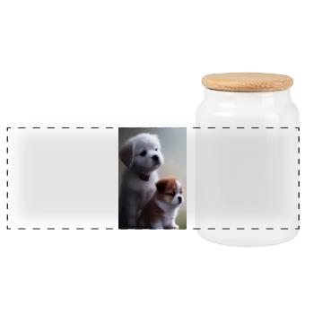 Bébé chien - Boîte à biscuits avec couvercle en bois - blanc - Devant
