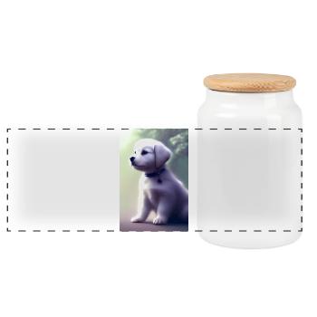 Bébé chien - Boîte à biscuits avec couvercle en bois - blanc - Devant