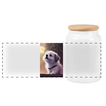 Bébé chien - Boîte à biscuits avec couvercle en bois - blanc - Devant
