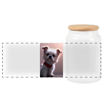 Bébé chien - Boîte à biscuits avec couvercle en bois - blanc - Devant
