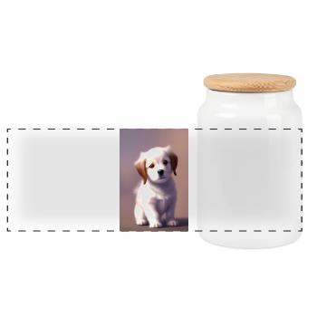 Bébé chien - Boîte à biscuits avec couvercle en bois - blanc - Devant