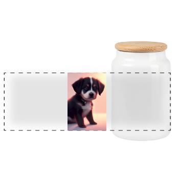 Bébé chien - Boîte à biscuits avec couvercle en bois - blanc - Devant