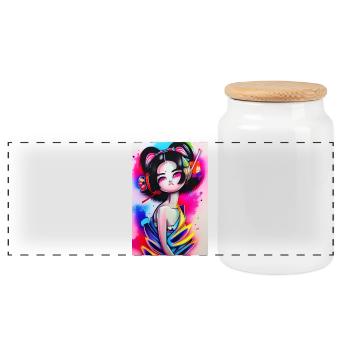 Neon Geisha Graffiti Porträt - Panorama Keksdose mit Holzdeckel - Weiß - Vorne