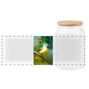 Oiseau sur branche avec fleurs - Boîte à biscuits avec couvercle en bois - blanc - Devant