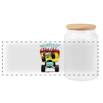 Monster trucks-hors route - Boîte à biscuits avec couvercle en bois - blanc - Devant