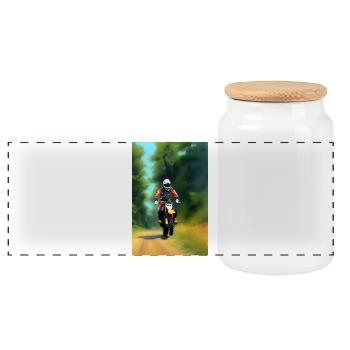 Motocross Fahren - Panorama Keksdose mit Holzdeckel - Weiß - Vorne