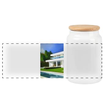 Weiße Villa mit Pool - Panorama Keksdose mit Holzdeckel - Weiß - Vorne