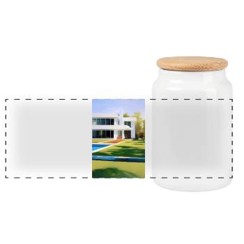 White villa with pool - Panoramic Cookie Jar with Wooden Lid - white - Front