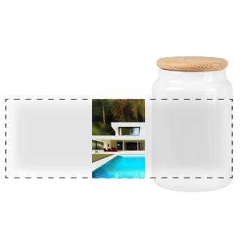 White villa with pool - Panoramic Cookie Jar with Wooden Lid - white - Front
