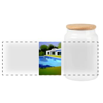 White villa with pool - Panoramic Cookie Jar with Wooden Lid - white - Front