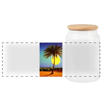 Arabian Desert - Panoramic Cookie Jar with Wooden Lid - white - Front