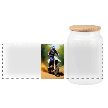Motocross Fahren - Panorama Keksdose mit Holzdeckel - Weiß - Vorne