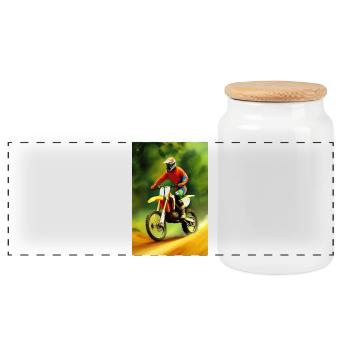 Motocross Fahren - Panorama Keksdose mit Holzdeckel - Weiß - Vorne