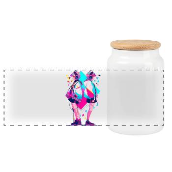 Anime Aesthetics Headphones Twins - Panoramic Cookie Jar with Wooden Lid - white - Front