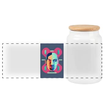 Fragmented Neon Portrait - Panoramic Cookie Jar with Wooden Lid - white - Front