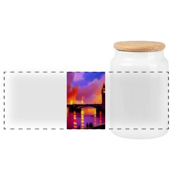 Bridges in London - Panoramic Cookie Jar with Wooden Lid - white - Front