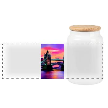 Bridges in London - Panoramic Cookie Jar with Wooden Lid - white - Front