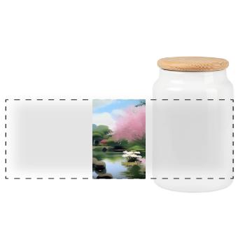 Jardin zen chinois - Boîte à biscuits avec couvercle en bois - blanc - Devant