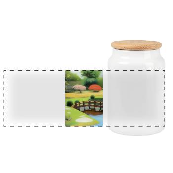 Chinesischer Zen Garten - Panorama Keksdose mit Holzdeckel - Weiß - Vorne
