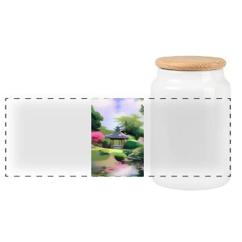 Jardin zen chinois - Boîte à biscuits avec couvercle en bois - blanc - Devant