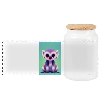 Lemur monkey - Panoramic Cookie Jar with Wooden Lid - white - Front