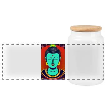 Classic Buddha - Panoramic Cookie Jar with Wooden Lid - white - Front