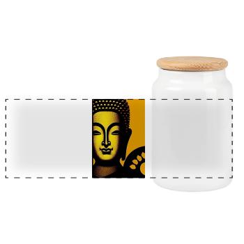 Golden buddha - Panoramic Cookie Jar with Wooden Lid - white - Front
