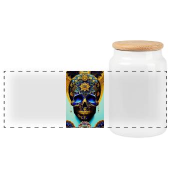 Blue skull - Panoramic Cookie Jar with Wooden Lid - white - Front