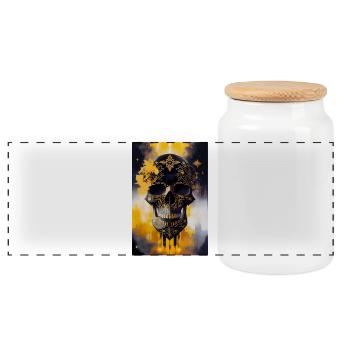 Black and gold skull 2 - Panoramic Cookie Jar with Wooden Lid - white - Front