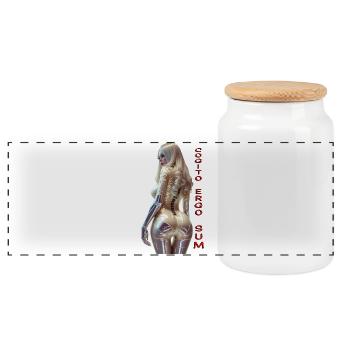 Cogito 01 (with text) - Panoramic Cookie Jar with Wooden Lid - white - Front