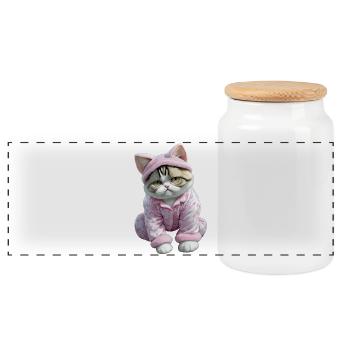 Chats chat mignon en pyjama rose avec des coeurs - Boîte à biscuits avec couvercle en bois - blanc - Devant