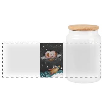 Apple Planet & Apple Astronaut Kids Illustration - Boîte à biscuits avec couvercle en bois - blanc - Devant