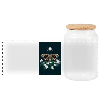 Moth moth with wood anemone - Panoramic Cookie Jar with Wooden Lid - white - Front