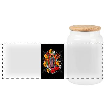 Halloween Day of the Dead Guadalupe - Panoramic Cookie Jar with Wooden Lid - white - Front